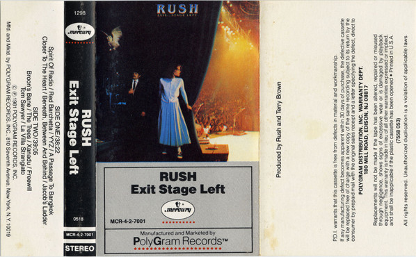 Rush – Exit...Stage Left   cassette usado
