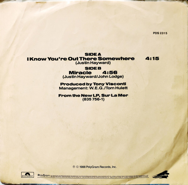 The Moody Blues – I Know You're Out There Somewhere   vinilo single 7″ usado - Imagen 2