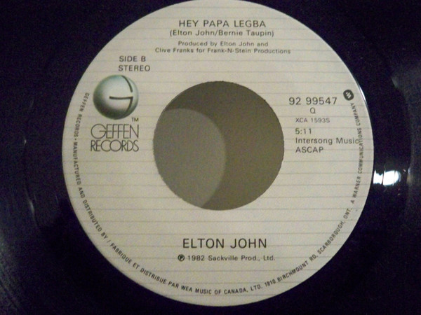 Elton John – Blue Eyes / Hey Papa Legba vinilo single 7″ usado - Imagen 2