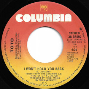 Toto – I Won't Hold You Back   vinilo single 7″ usado