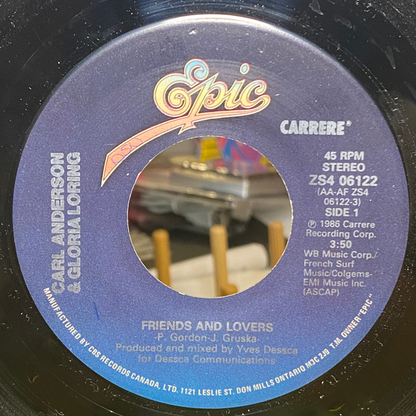 Carl Anderson & Gloria Loring – Friends And Lovers vinilo single 7″ usado
