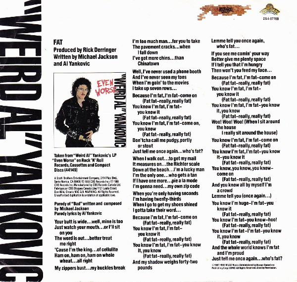 "Weird Al" Yankovic – Fat vinilo single 7" - Imagen 2