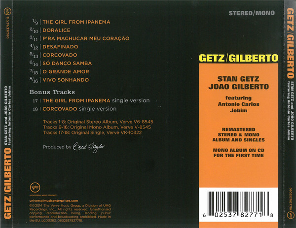 Stan Getz / João Gilberto Featuring Antonio Carlos Jobim – Getz / Gilberto cd nuevo - Imagen 2