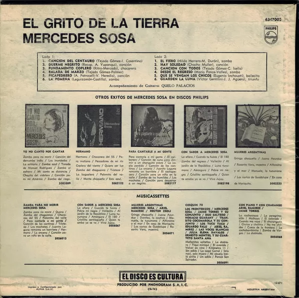 Mercedes Sosa – El Grito De La Tierra vinilo usado - Imagen 2