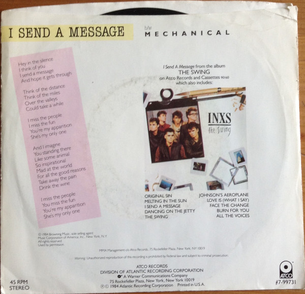 INXS – I Send A Message vinilo single 7″ usado - Imagen 2
