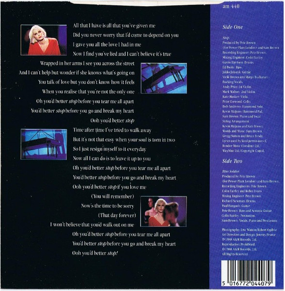 Sam Brown – Stop! vinilo single 7″ usado - Imagen 2