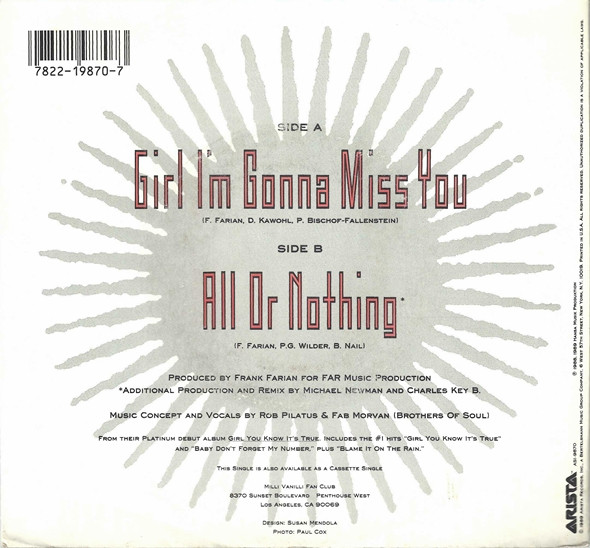Milli Vanilli – Girl I'm Gonna Miss You vinilo single 7″ usado - Imagen 2
