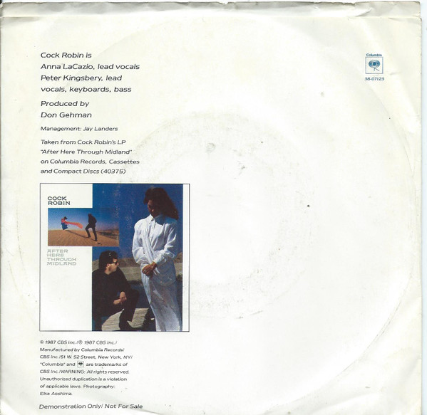 Cock Robin – Just Around The Corner vinilo single 7″ usado - Imagen 2